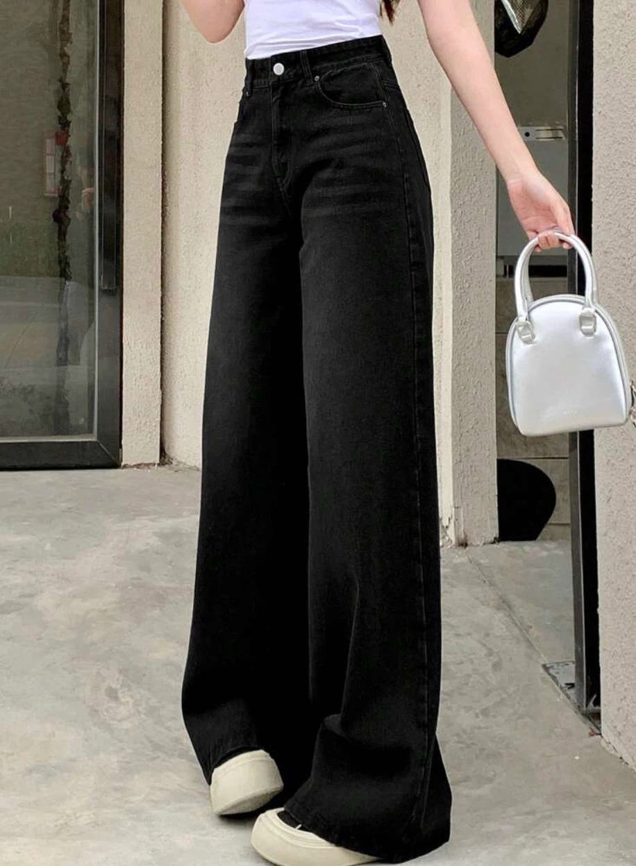 Black wide leg high waisted jeans