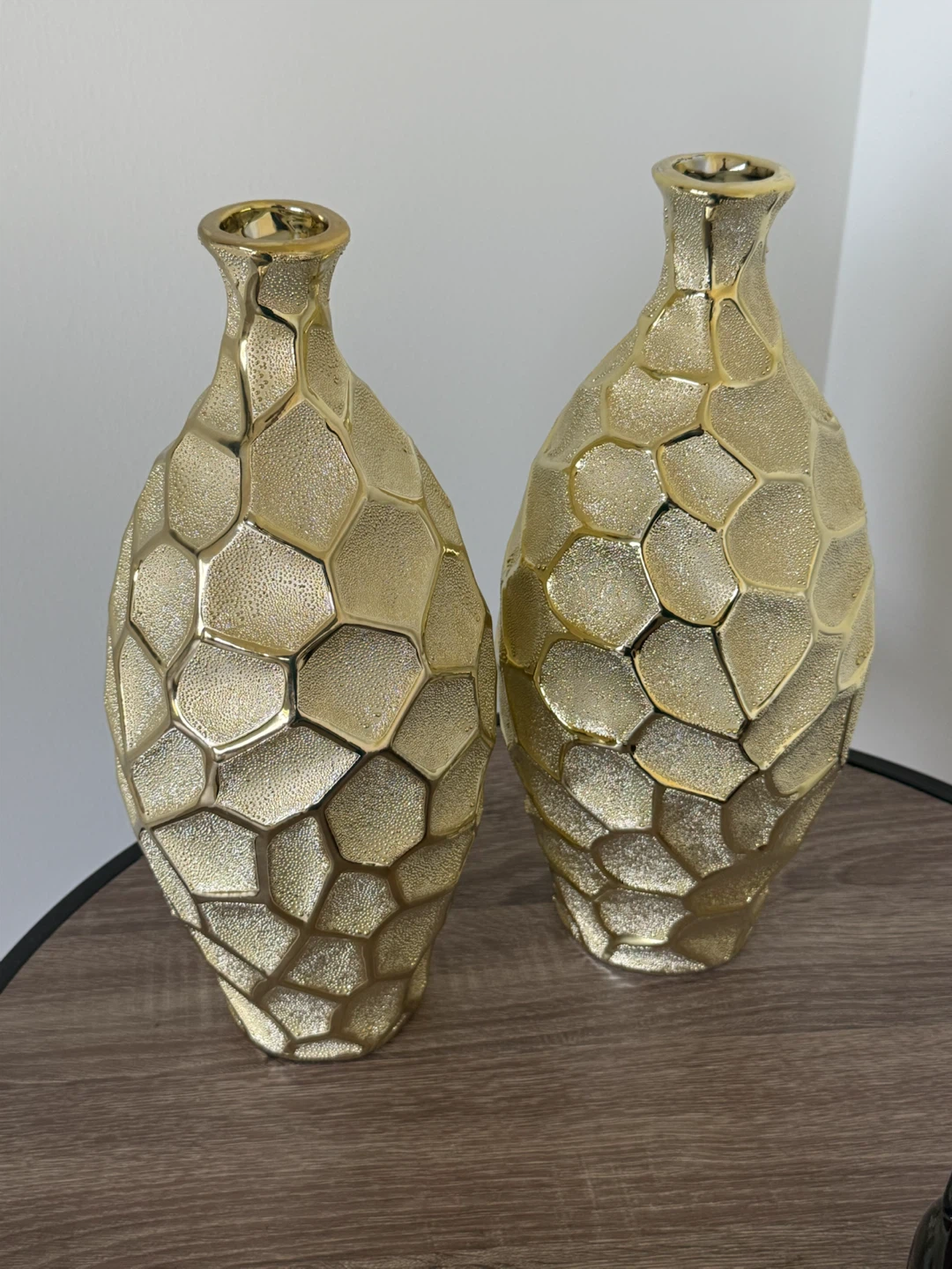 Set of 2 Gold Honeycomb Vases