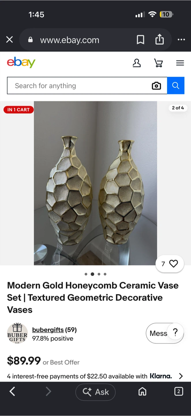 Set of 2 Gold Honeycomb Vases - photo 3