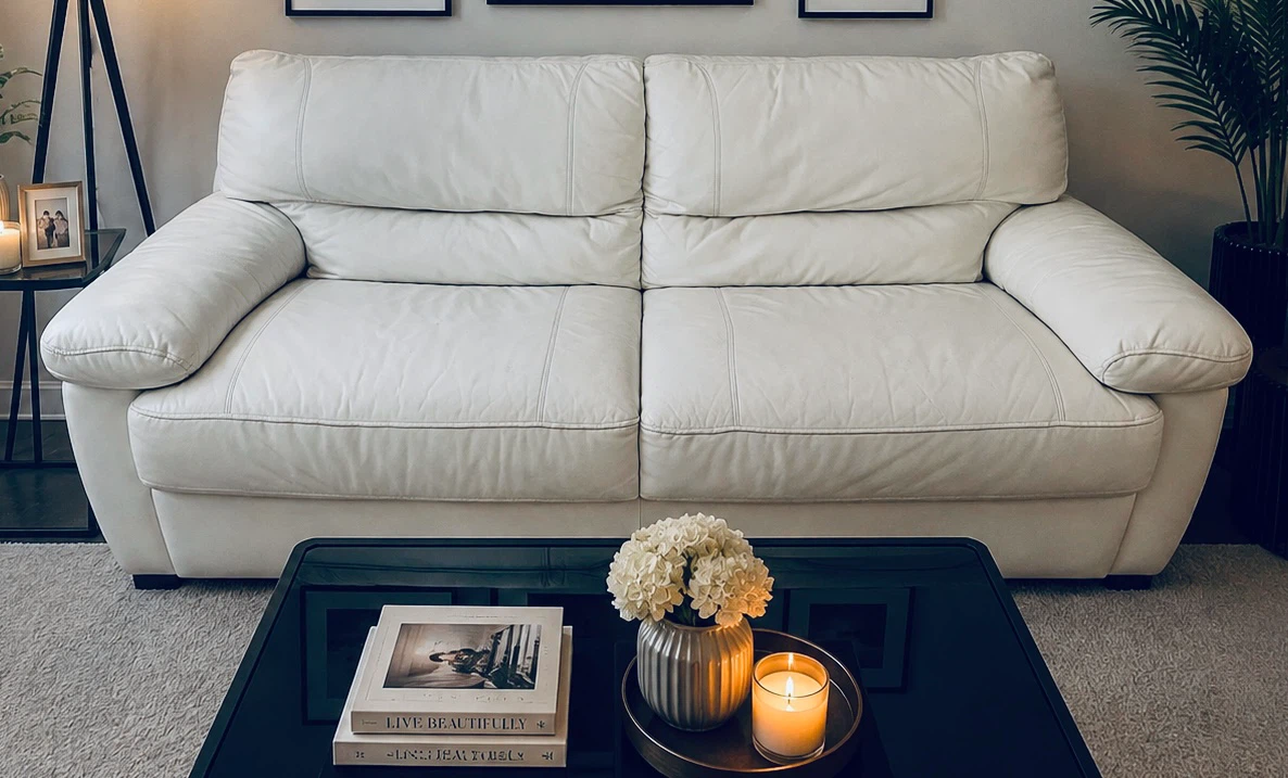 White Leather Loveseat - photo 2