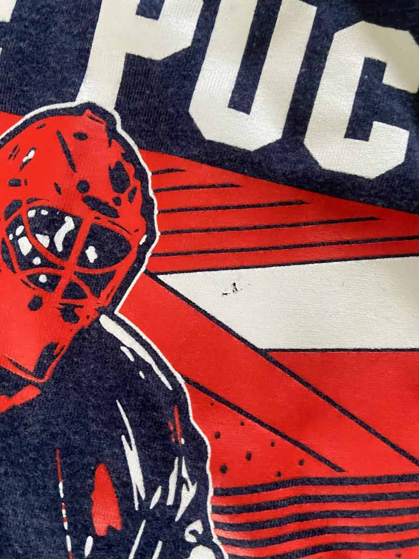 EUC Blue Hockey Goalie “Puck Stops Here” Graphic Tee 10-12 yrs - photo 3