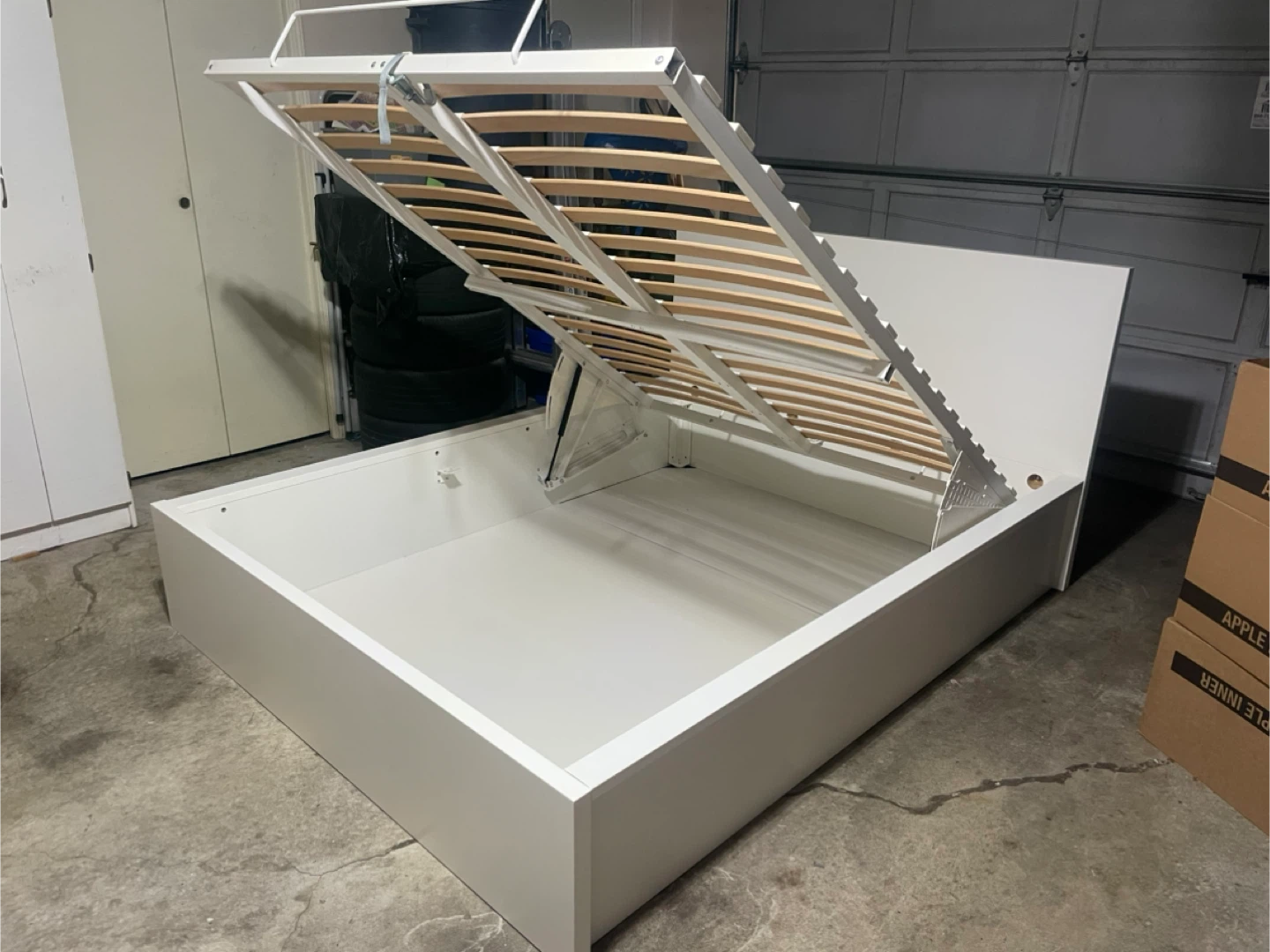 IKEA White Queen Size Malm Pull Up Storage Lift Bed