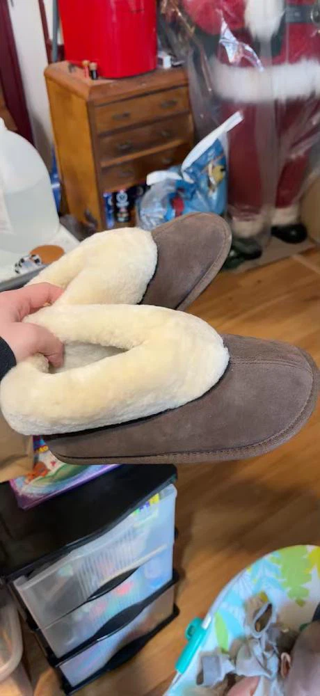 Brown Genuine Leather Sheepskin Suede Slippers