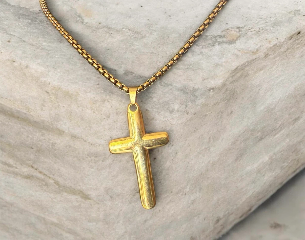Gold Tone Stainless Steel Cross Necklace