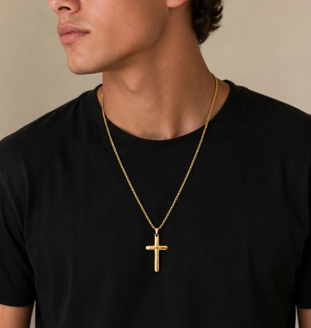 Gold Tone Stainless Steel Cross Necklace - photo 3