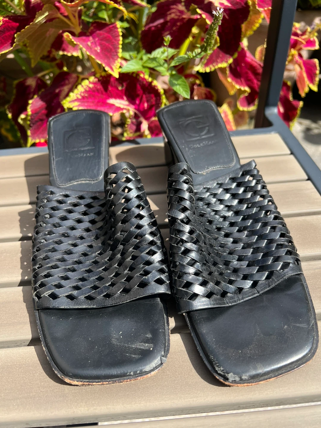 Cole Haan Black Woven Mules Heels Size 8.5