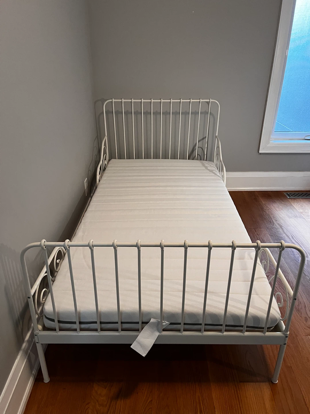 IKEA White Metal Toddler Bed Frame with Slats & Mattress