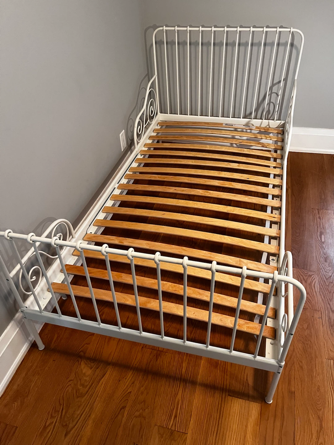 IKEA White Metal Toddler Bed Frame with Slats & Mattress - photo 2
