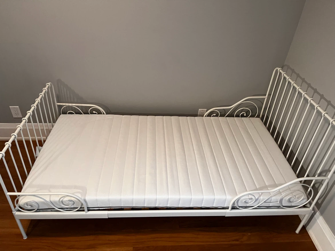 IKEA White Metal Toddler Bed Frame with Slats & Mattress - photo 4