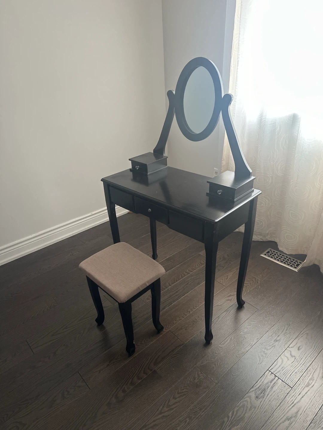 Black Vanity Set with Mirror and Stool