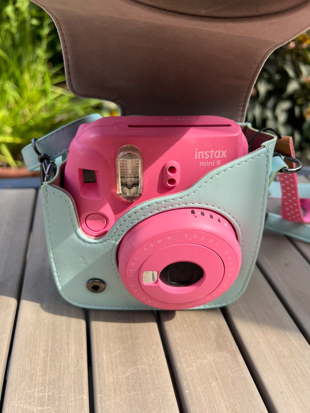 Fuji film insta mini9 camera and mint green mini mate case