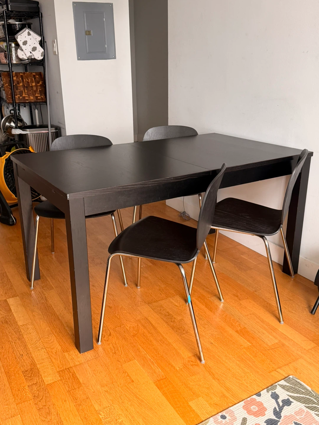 IKEA Black Extendable Dining Table with 4 Chairs