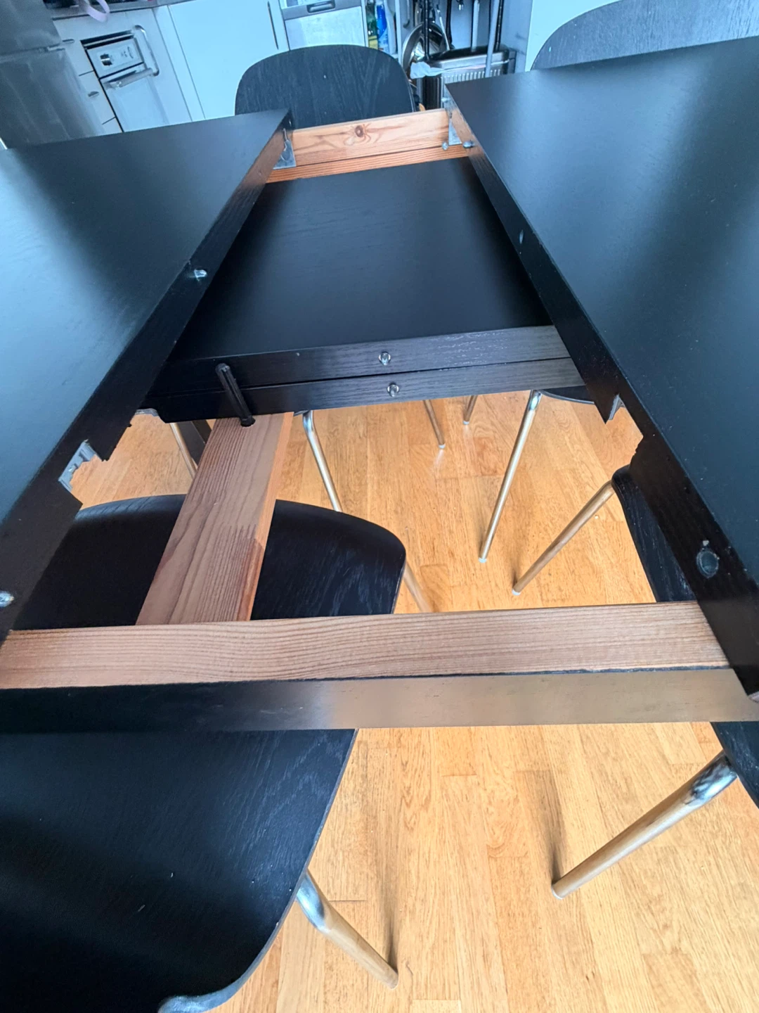 IKEA Black Extendable Dining Table with 4 Chairs - photo 3