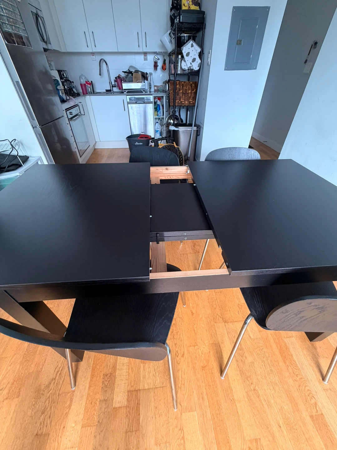 IKEA Black Extendable Dining Table with 4 Chairs - photo 4