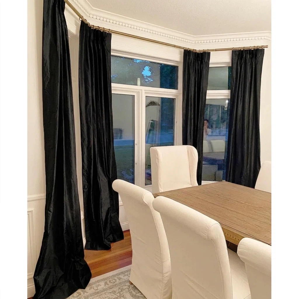 Black silk black out curtains grommets 2 panels (57" x 98")