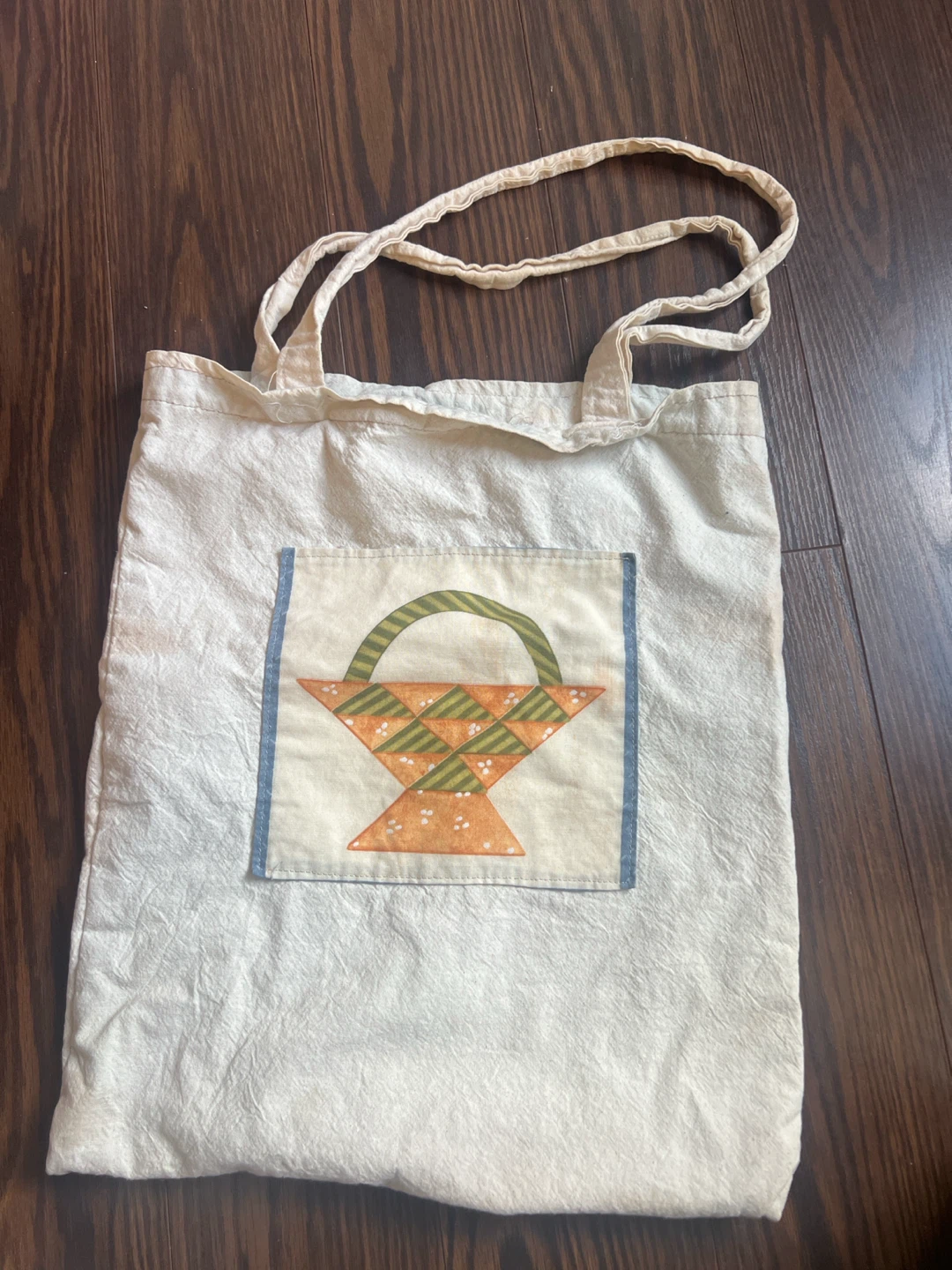 Canvas Tote Bag with Basket Design