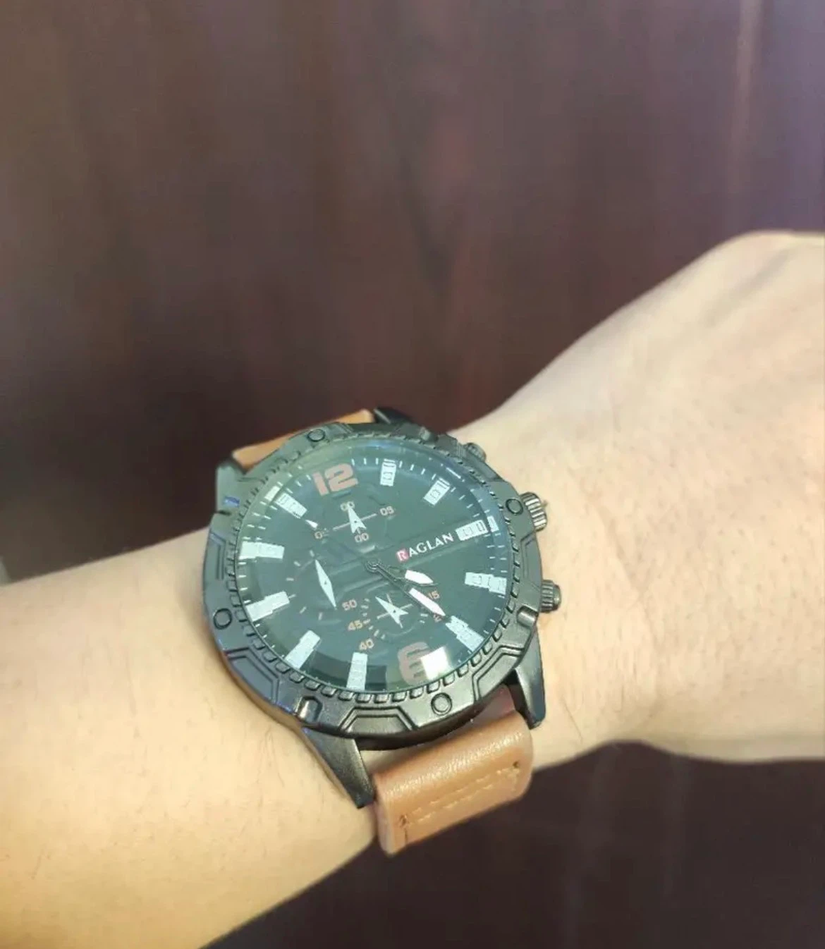Raglan Men's Watch with Brown Leather Strap - photo 3