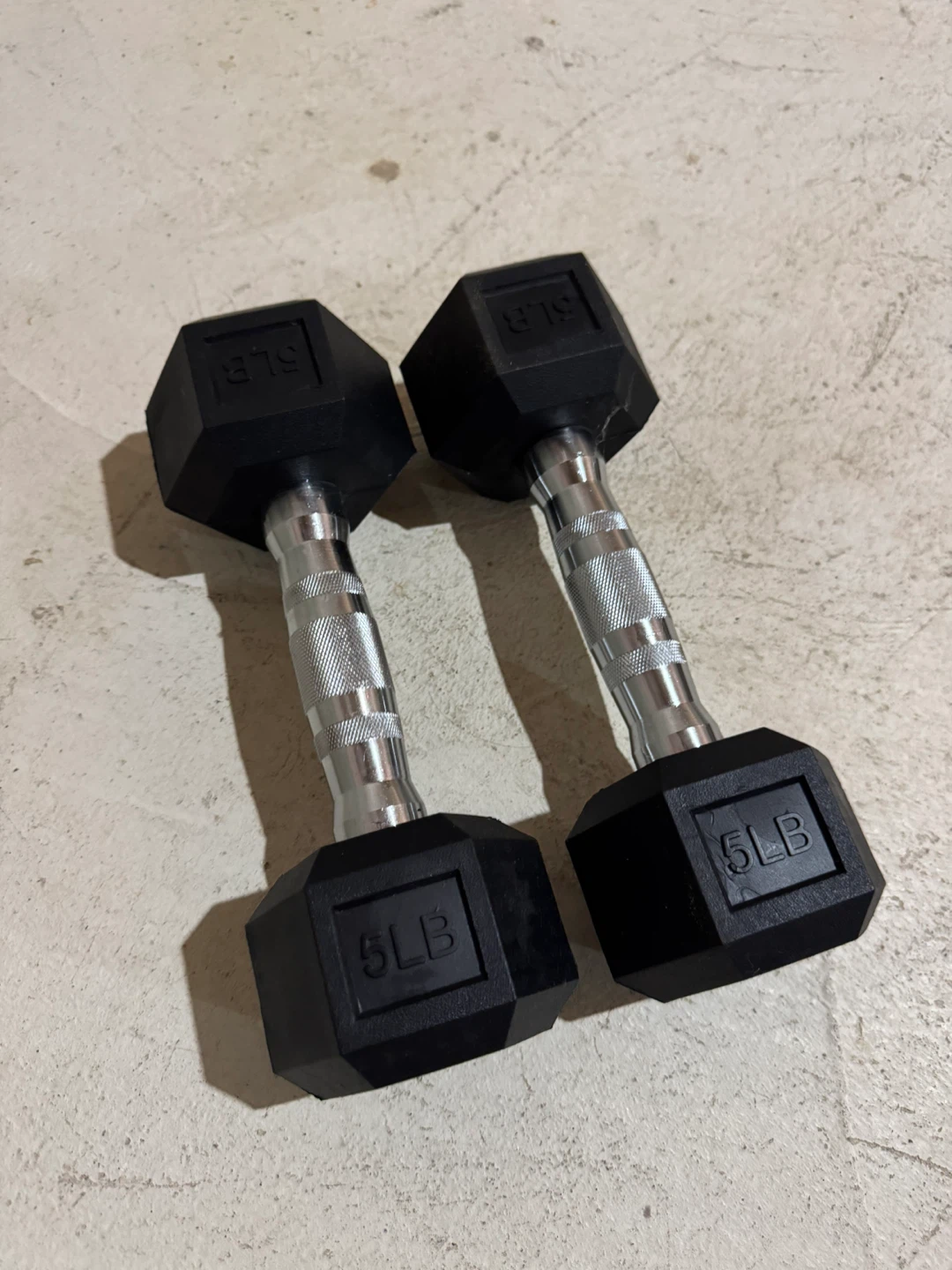 Pair of 5lb Hex Dumbbells