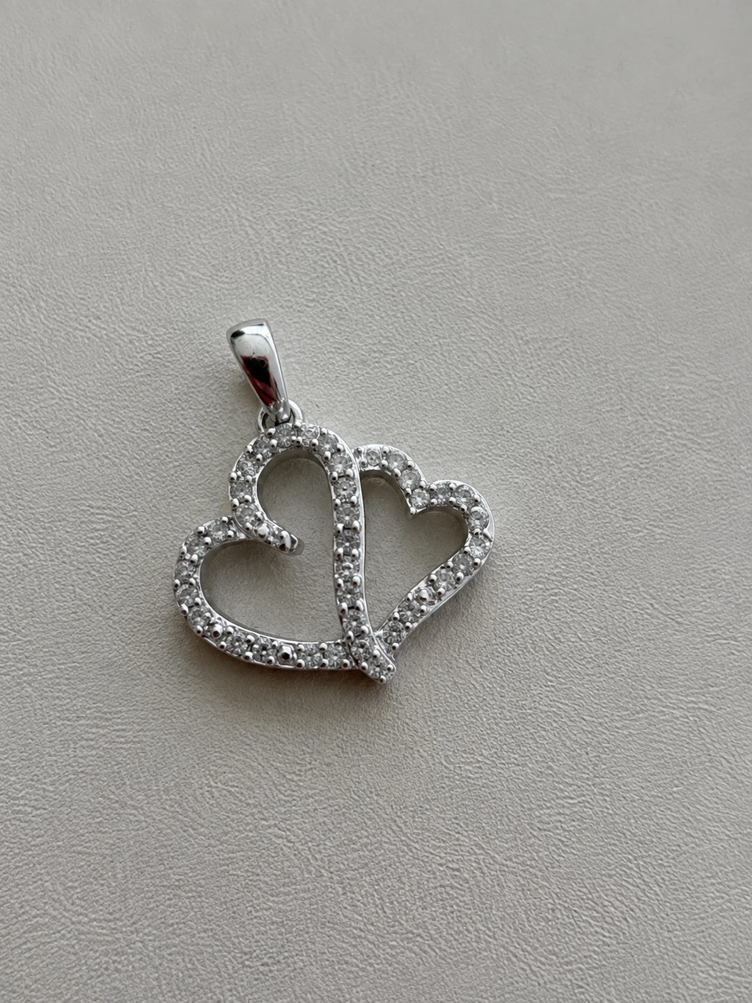 Real Diamonds & Sterling Silver Double Heart Pendant