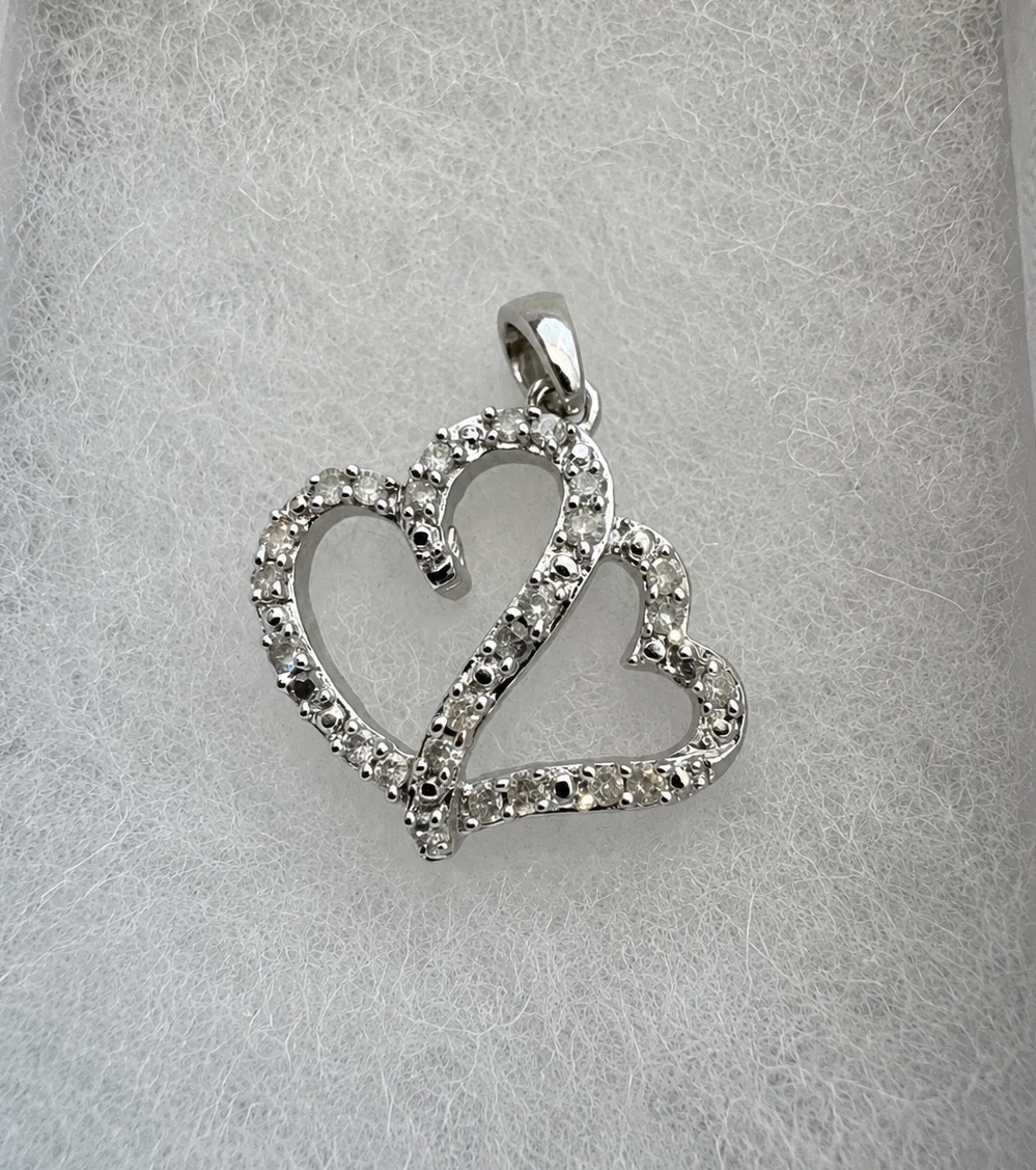 Real Diamonds & Sterling Silver Double Heart Pendant - photo 2