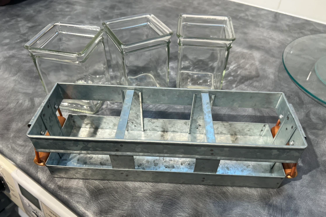 Set of 3 Glass Jars with Metal Caddy