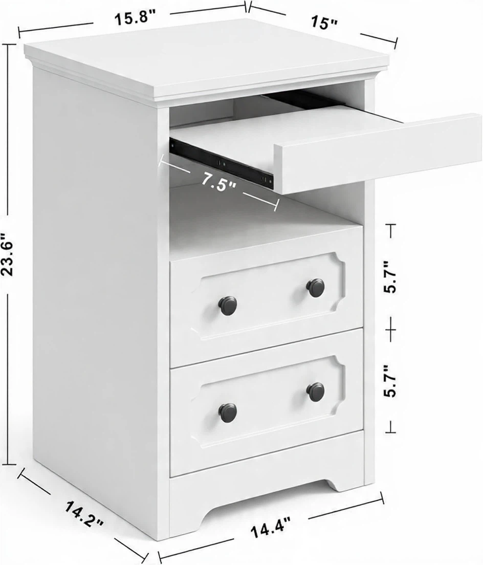 White Nightstand with Two Drawers and Slide-out Tray - photo 2