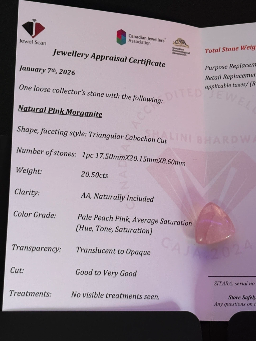 Pink Morganite Triangular Cabochon 20.50cts - photo 2