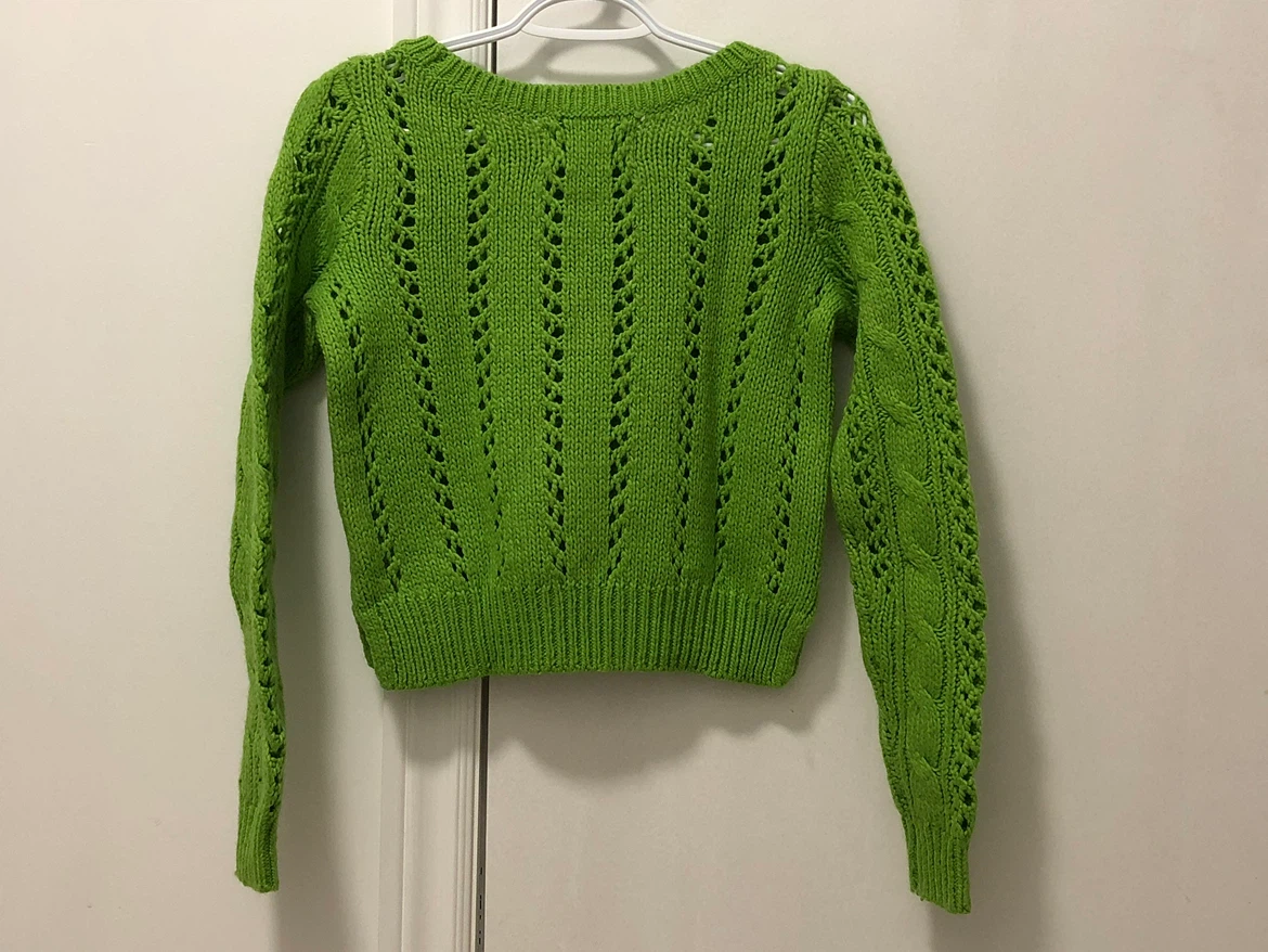 Preowned Hollister bright green cable knit crop sweater XS - photo 2