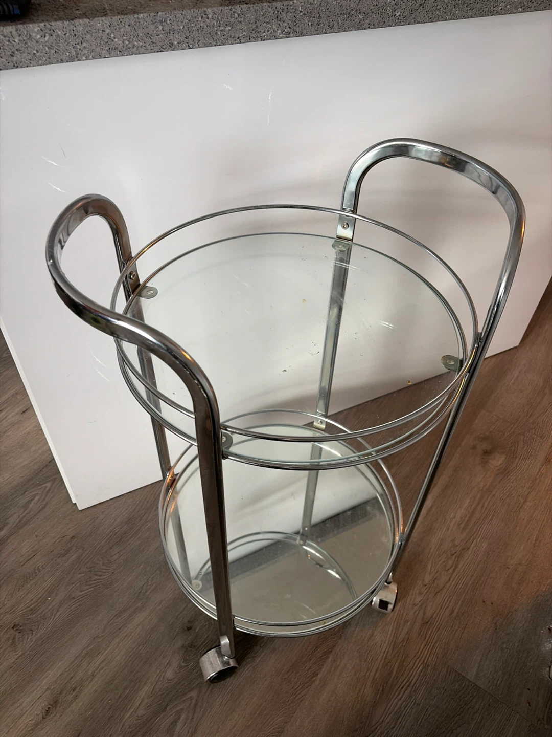 Chrome and glass two tier bar cart
