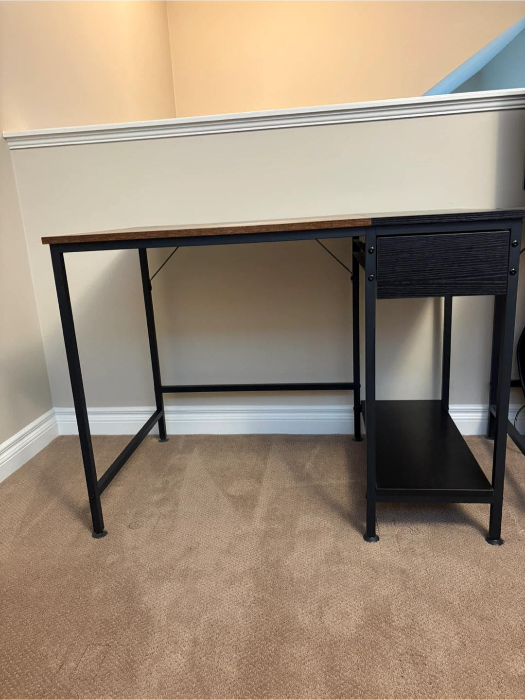 Industrial style desk with drawer and shelf