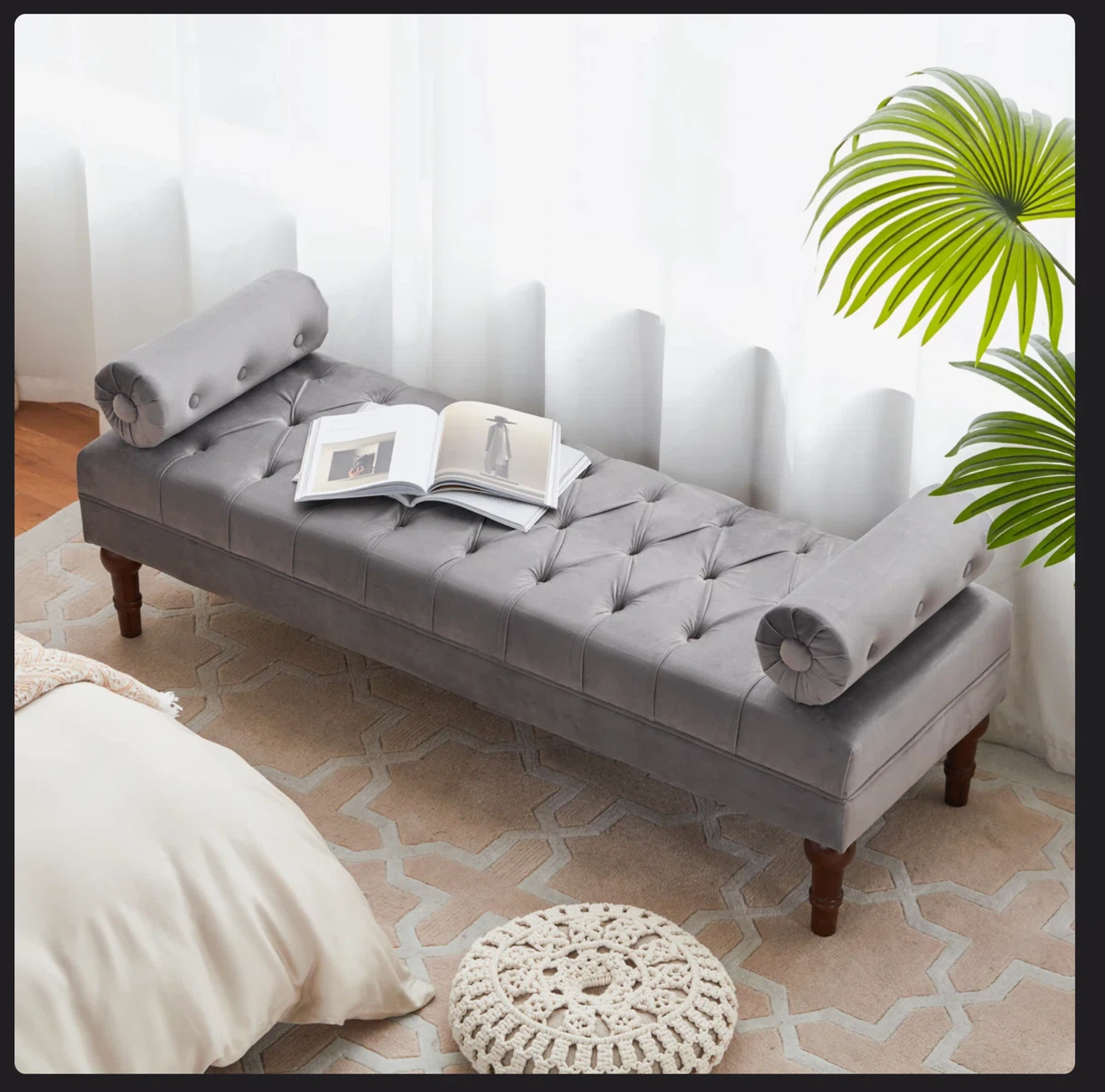Willa Arlo Velvet Tufted Bench – 60” – Excellent Condition