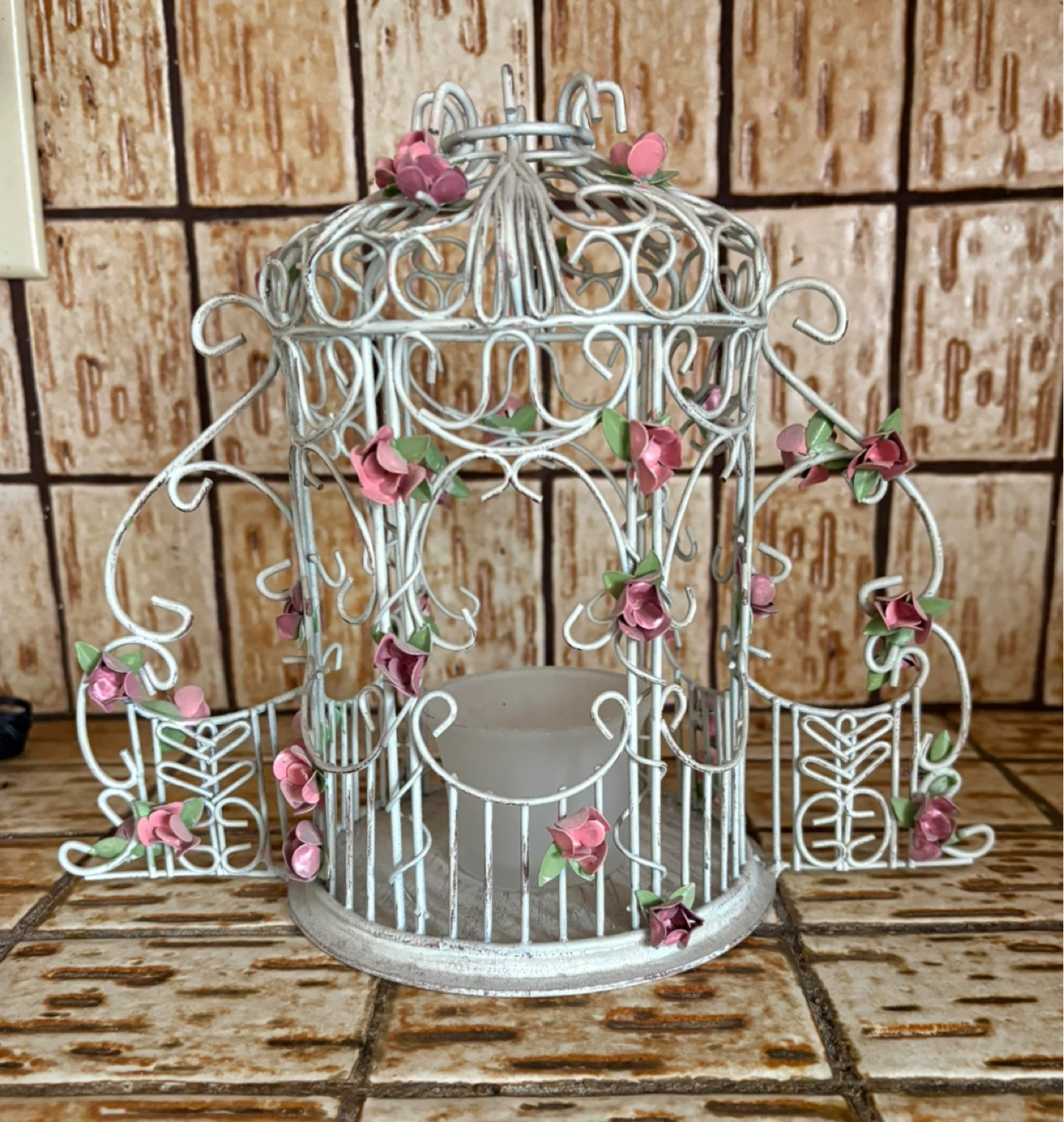 Candle Holder with Pink Flowers - photo 2