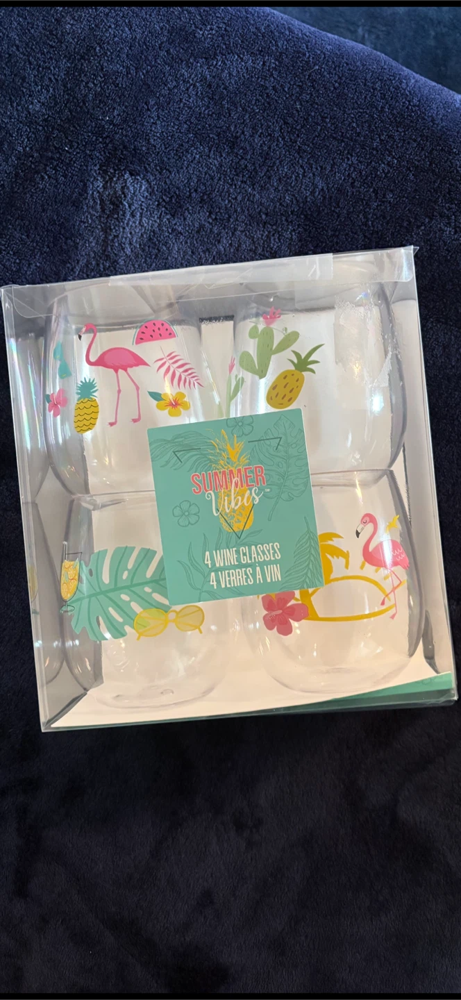 Summer Vibes Stemless Wine Glasses Set of 4