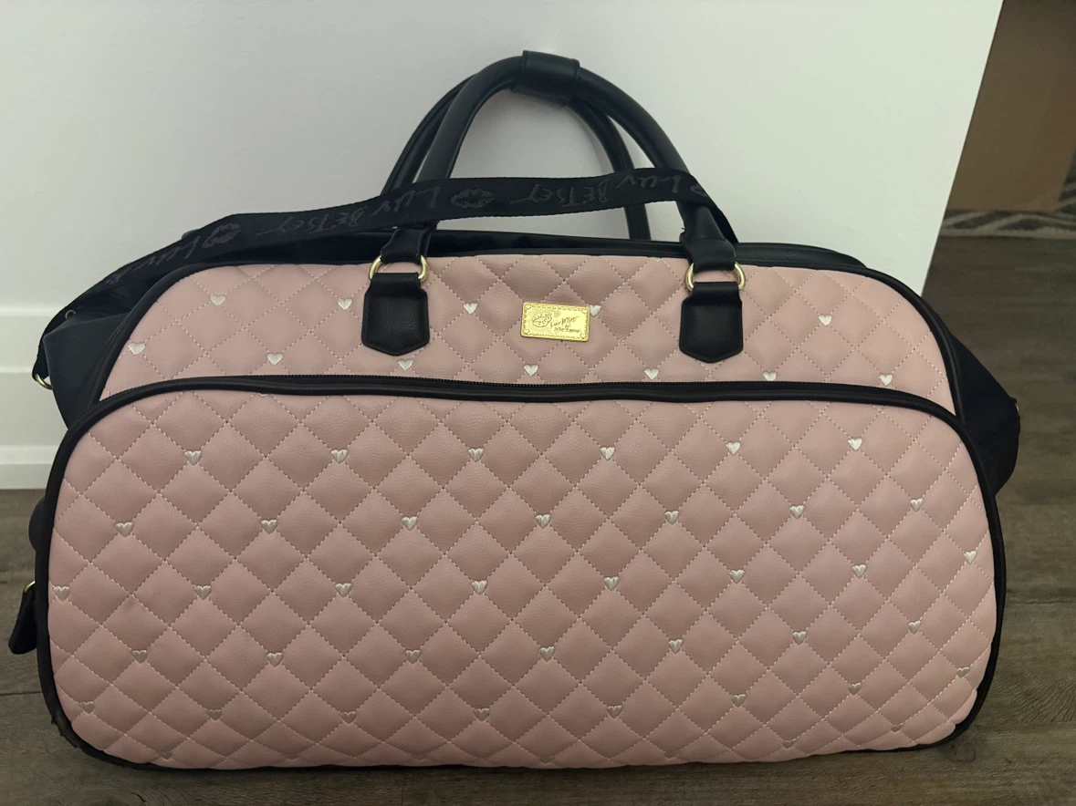 Luv Betsey Pink Heart Quilted Rolling Duffle Bag