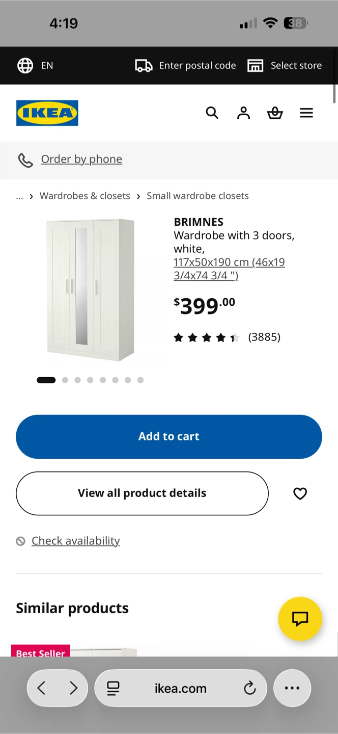 IKEA BRIMNES Wardrobe with 3 Doors, White - photo 4