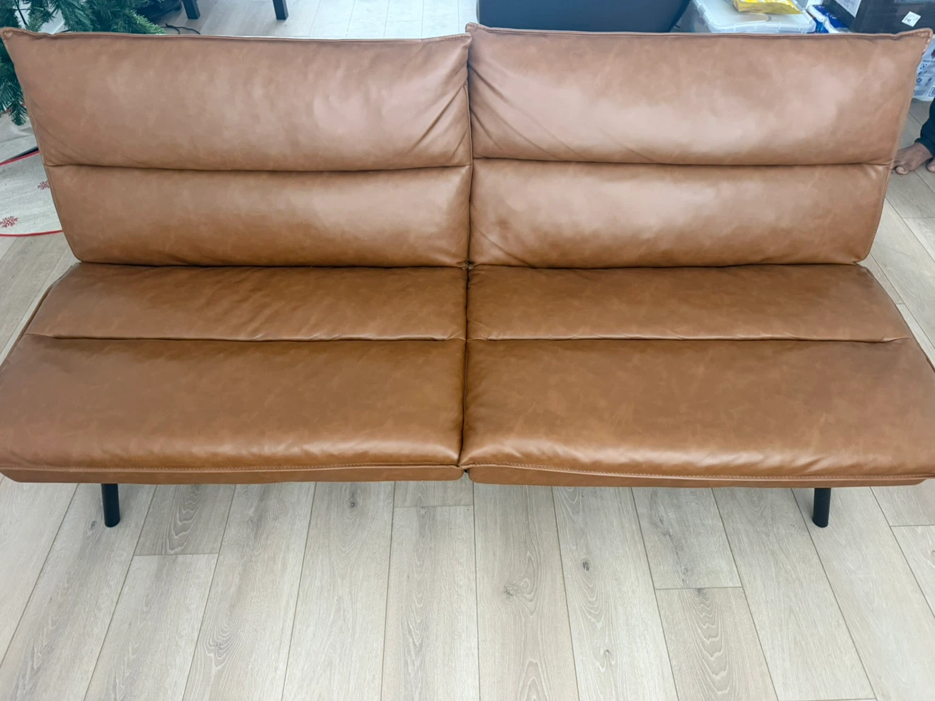 Brown faux leather futon sofa - photo 2