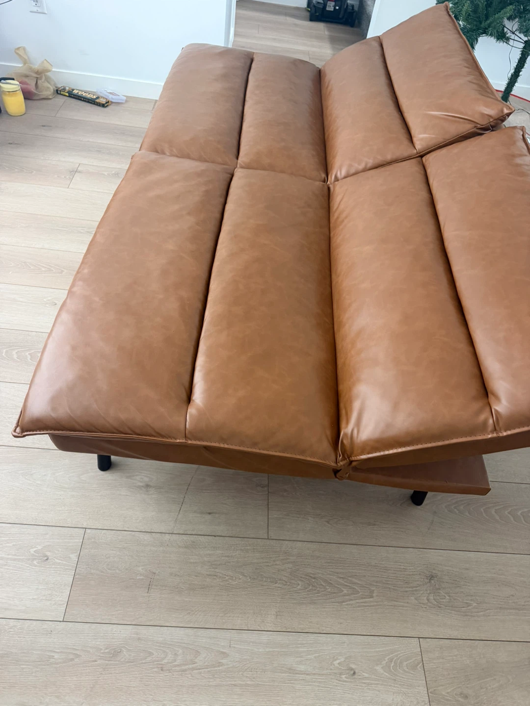 Brown faux leather futon sofa - photo 4