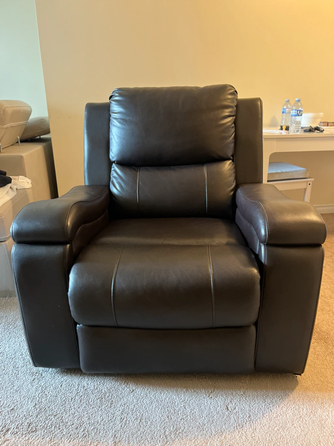 Dark Brown Faux Leather Recliner with Cup Holders
