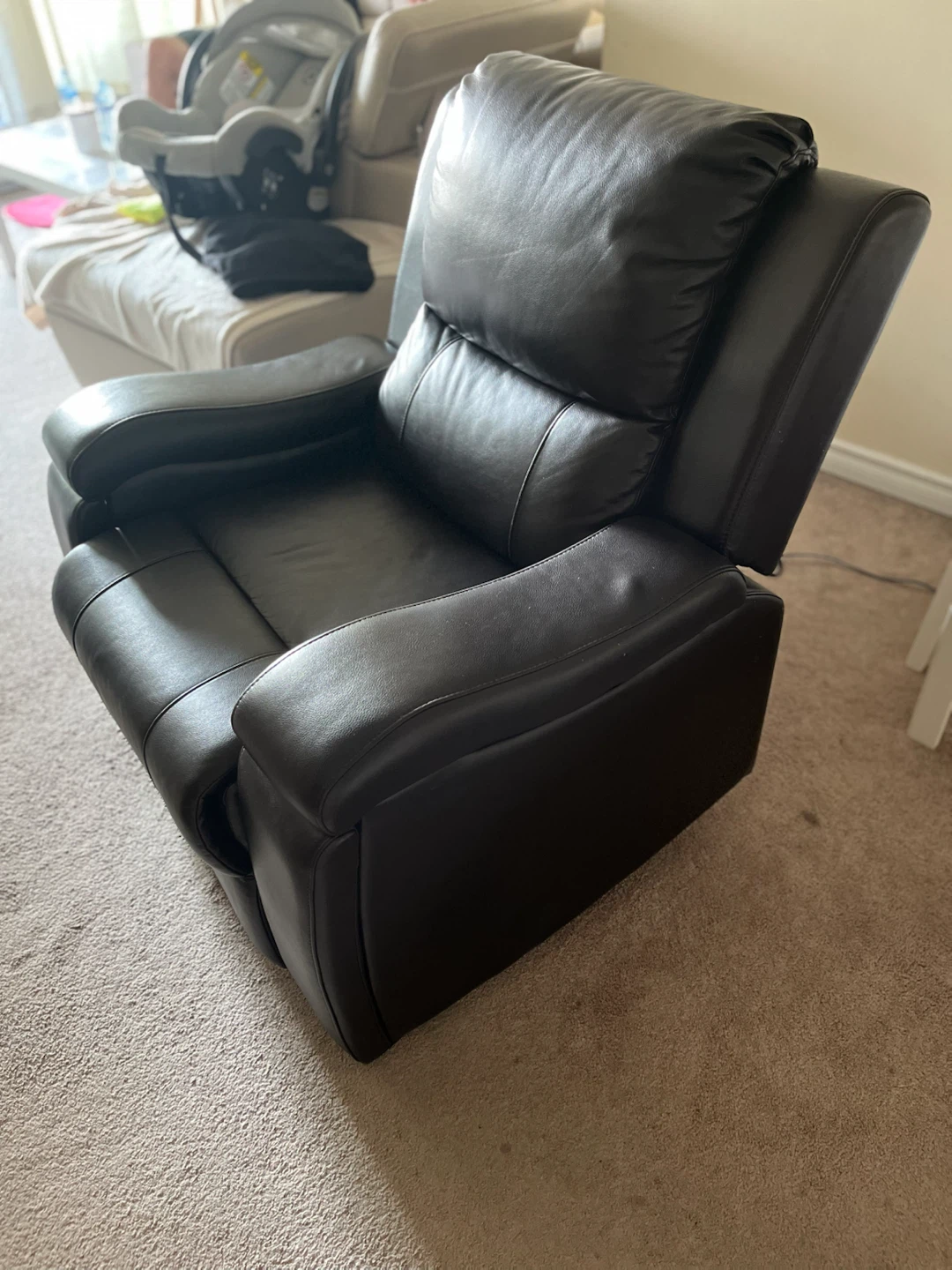 Dark Brown Faux Leather Recliner with Cup Holders - photo 2