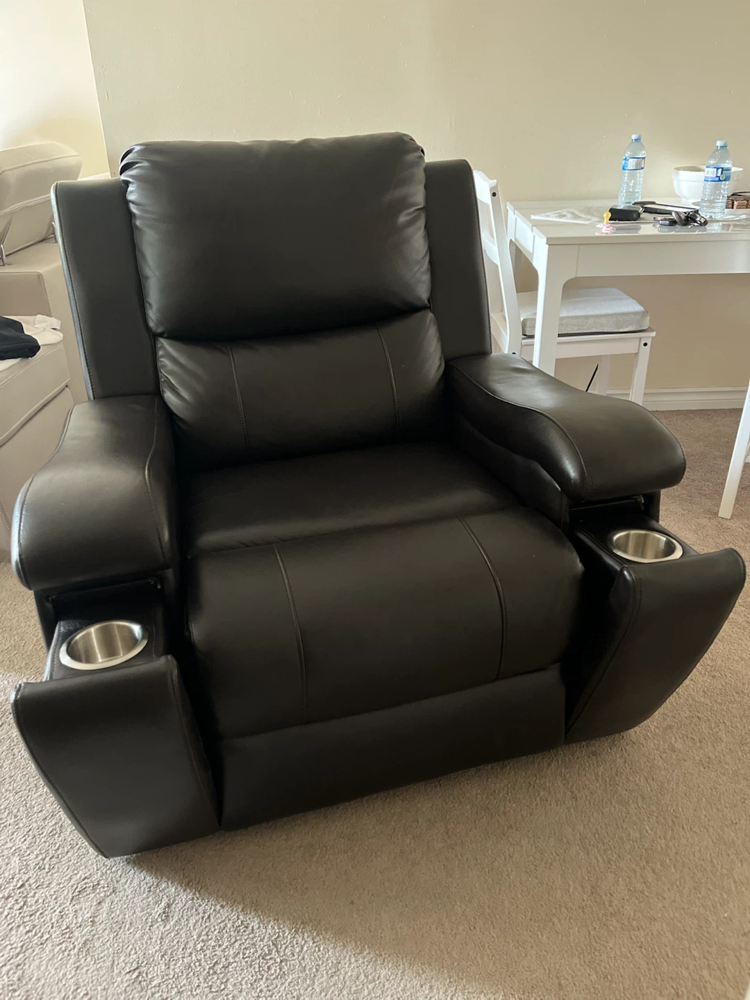 Dark Brown Faux Leather Recliner with Cup Holders - photo 5