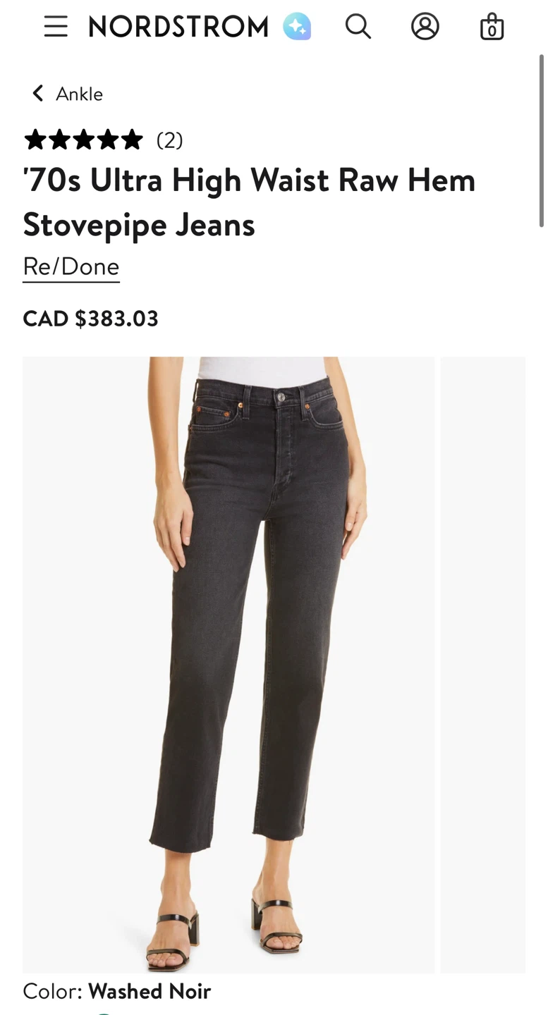 BNWT RE/DONE 70s Stove Pipe Jeans in Black Size 23