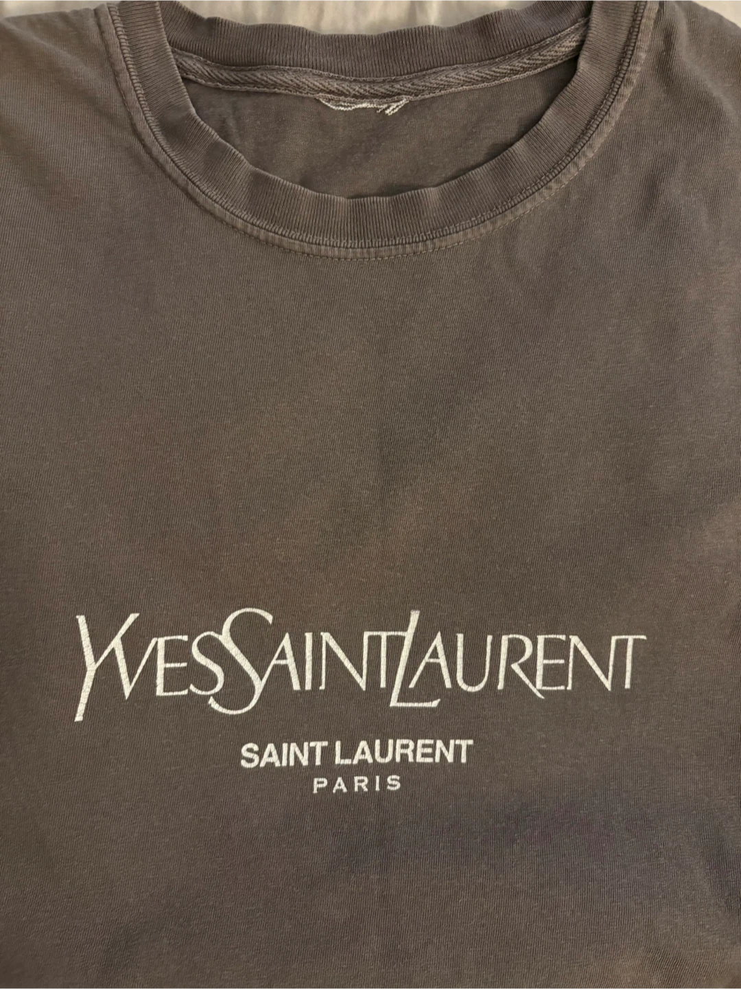 VINTAGE Saint Laurent Paris logo t-shirt in taupe brown - photo 5