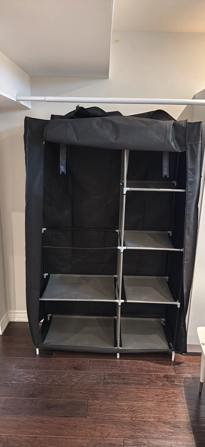 Black Fabric Wardrobe with Shelves