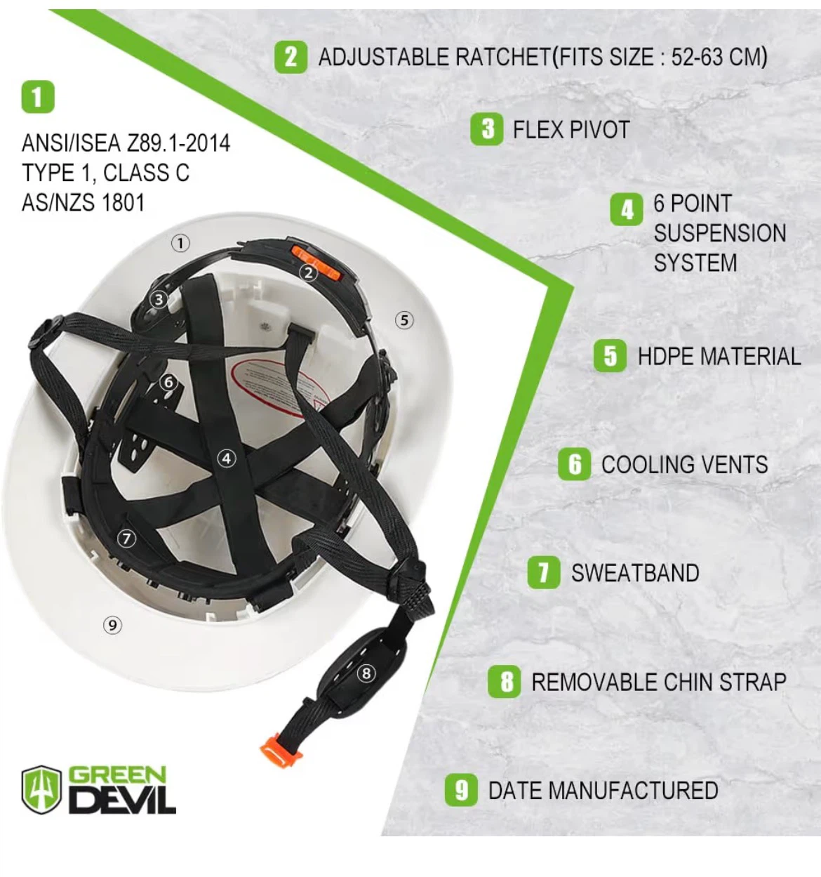 GreenDevil White Full Brim Hard Hat - photo 3