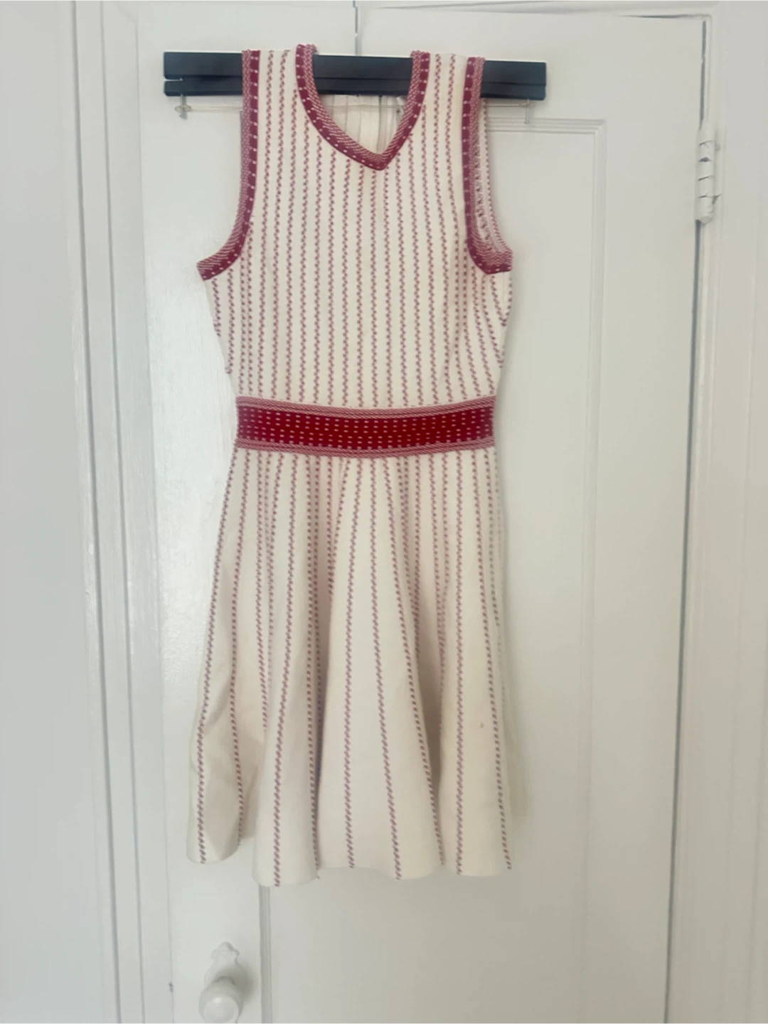 Milly White Sleeveless Dress with Red Stripes