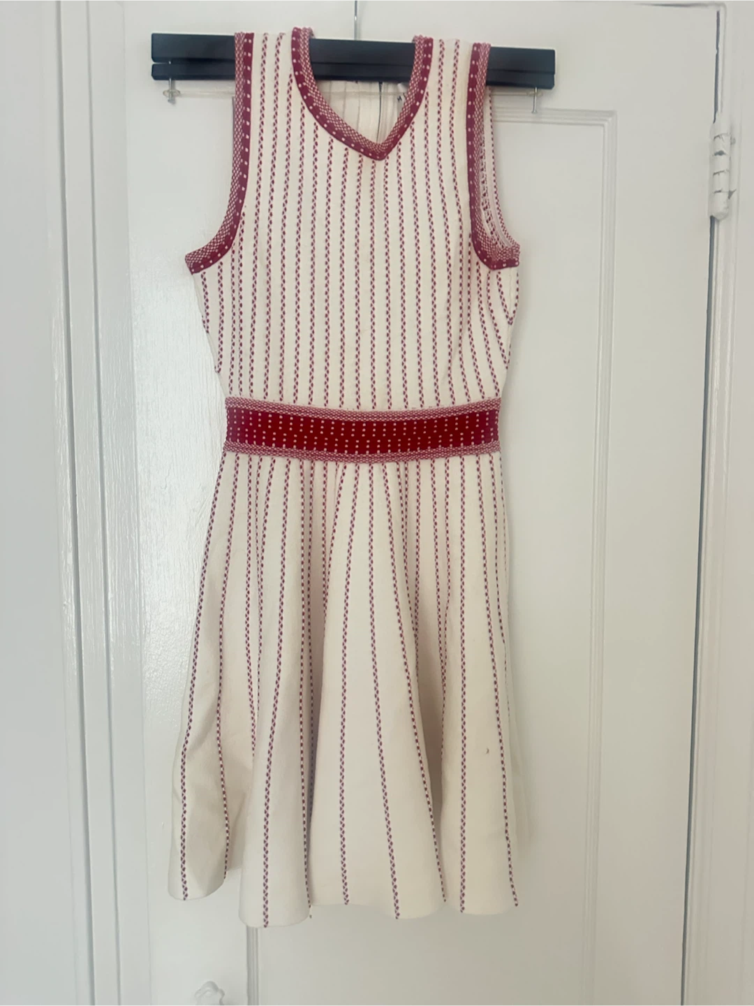 Milly White Sleeveless Dress with Red Stripes - photo 2