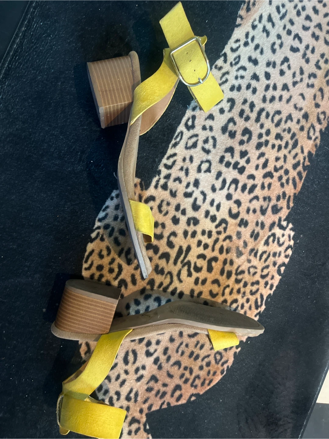 Yellow ankle strap block heel sandals