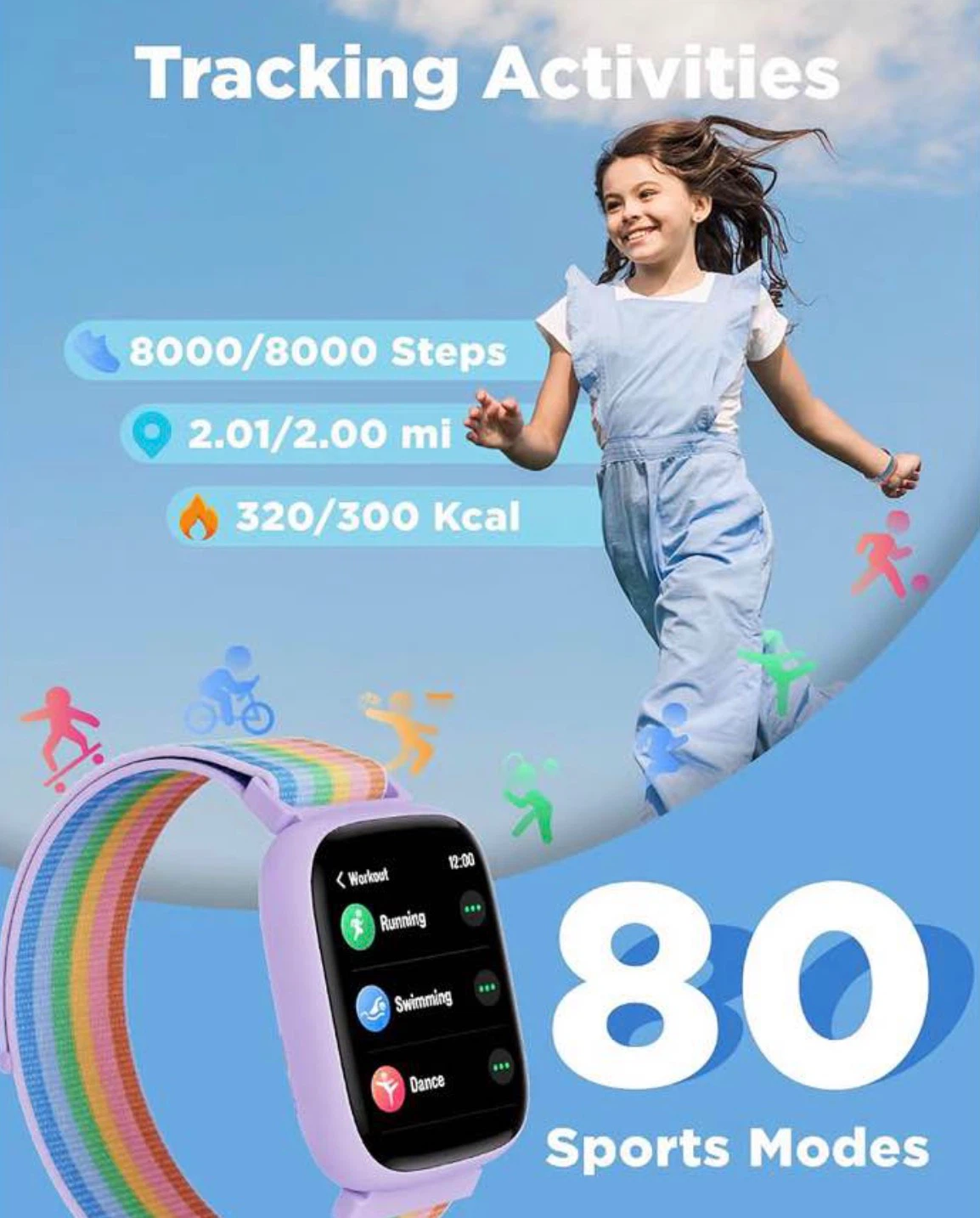 Kids, 1.8" Fitness Tracker Watch with Pedometer - photo 3