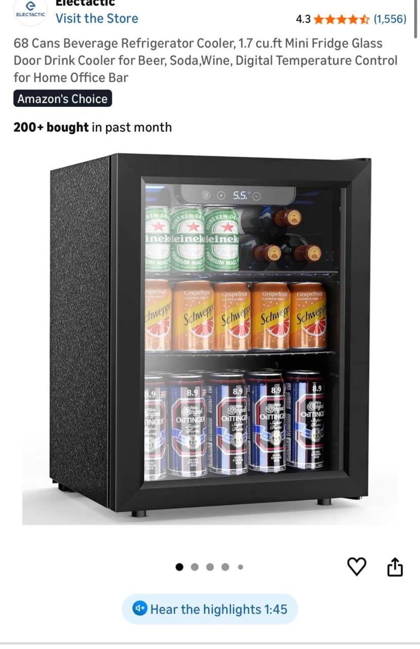 Electactic 68 Cans Beverage Refrigerator Cooler, 1.7 cu.ft