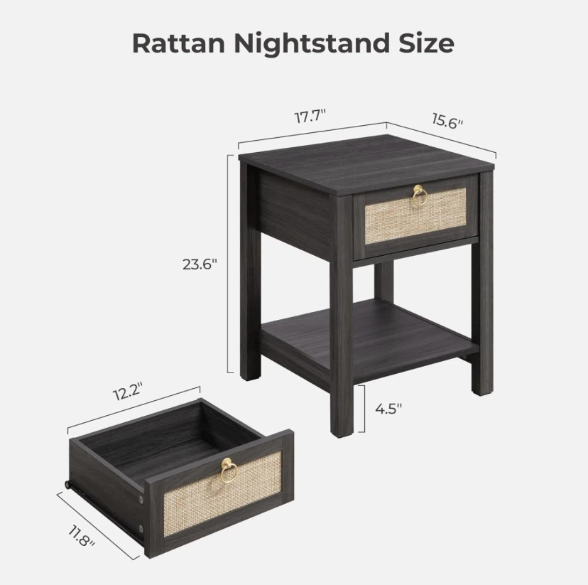 New Boho Rattan / Wood Side Table Nightstand - photo 5